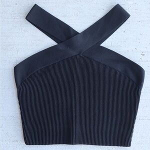 Babaton Black Sculpt Knit Criss Cross Cropped Top